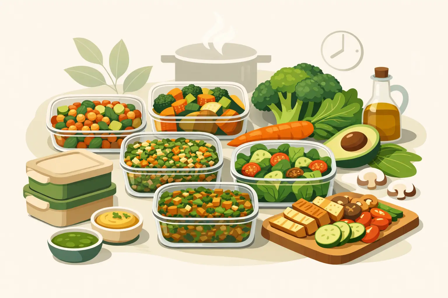 Ejemplo de batch cooking vegetal realista